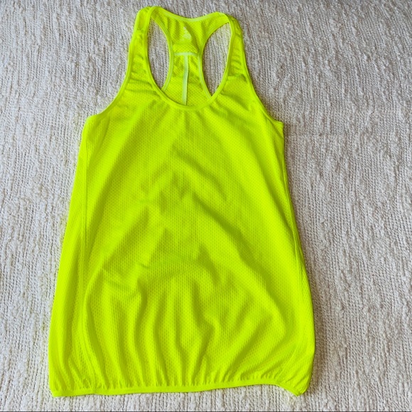 H&M Sport Neon Yellow Printed Racer Back Mesh Tank w Elastic Bottom Size XS - Picture 2 of 5